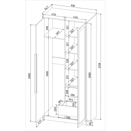 Шкаф распашной Тренд КТ-Ш2 (Антрацит ЛДСП/ Пепел ЛМДФ) Ш918 В2128 Г547
